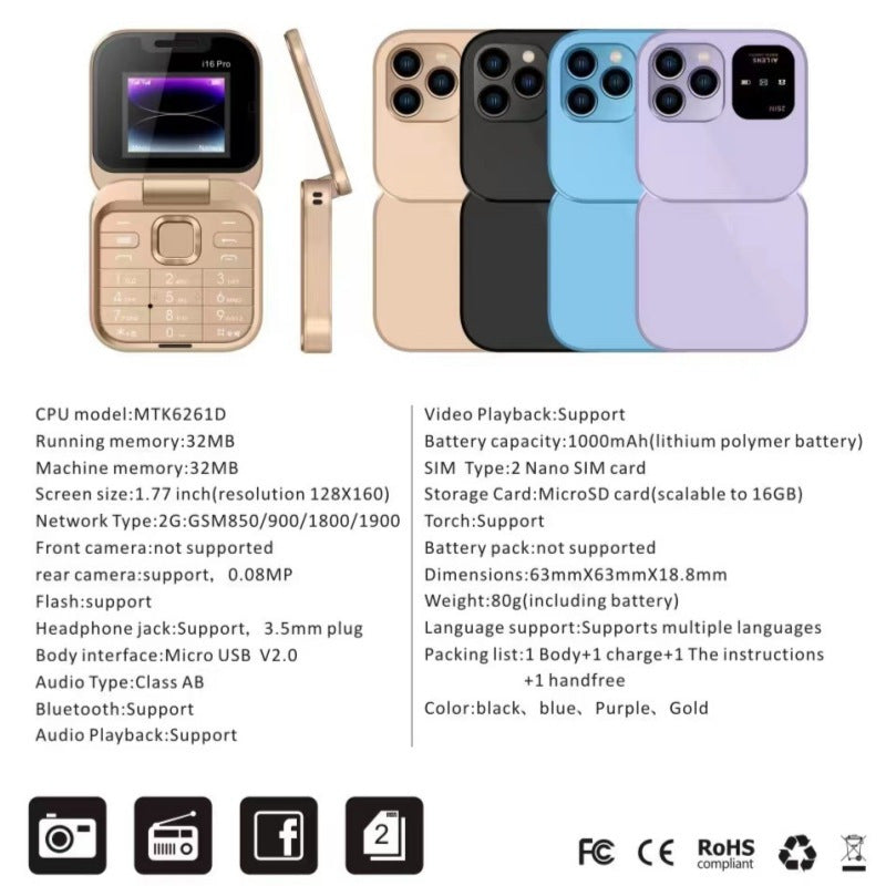 Téléphone portable à clapet Mini double SIM 2G à touches pour personnes âgées, GSM non-intelligent