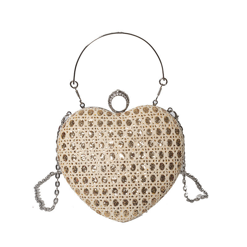 Women's Heart-Shaped Chain Messenger Bag with Sequins