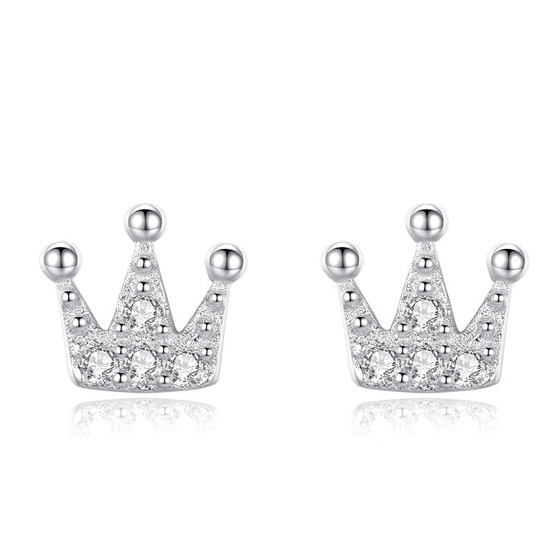 S925 Silver Petite Crown Diamond Stud Earrings