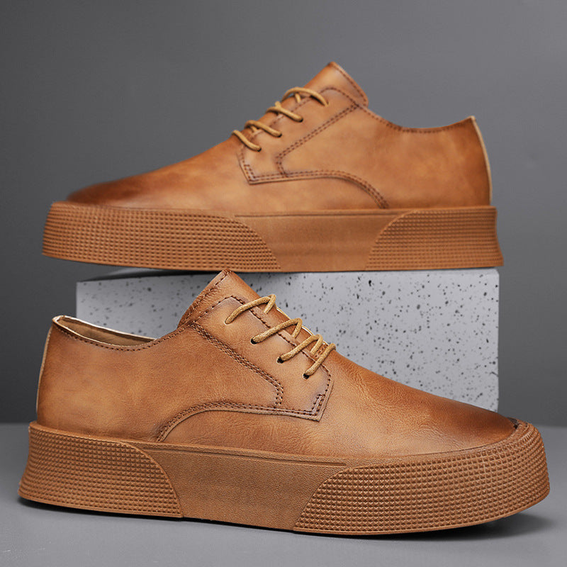 Chaussures basses décontractées pour hommes, à lacets, style rétro, avec plateforme, marron