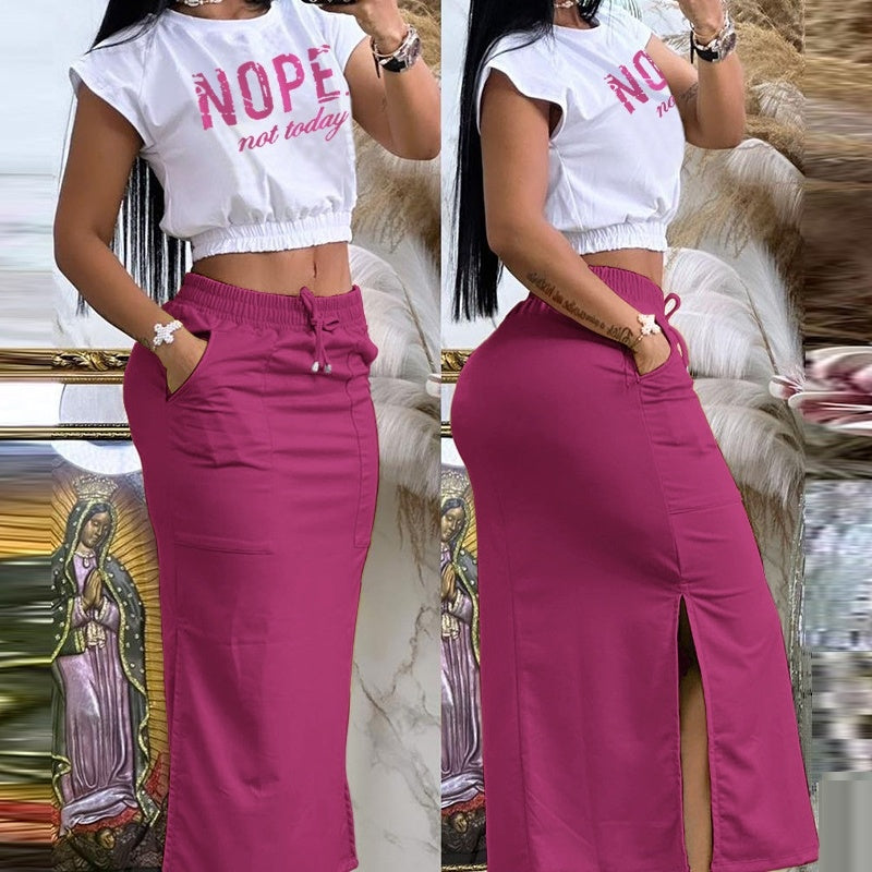 Short-sleeved T-shirt Casual Lace-up Skirt Suit