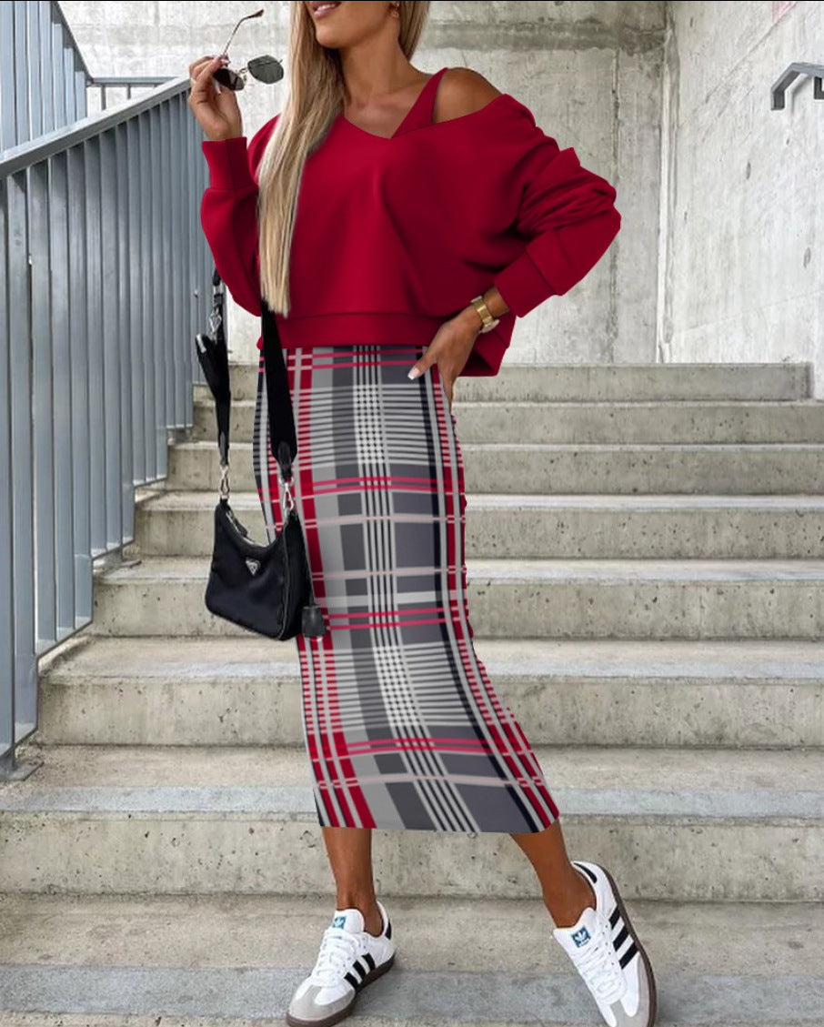 Fashionable Batwing Sleeve Long Skirt Sheath Suit