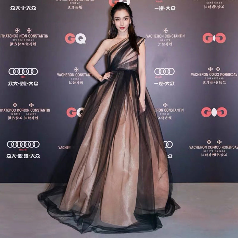 Élégante robe longue de soirée en polyester avec jupon intégré