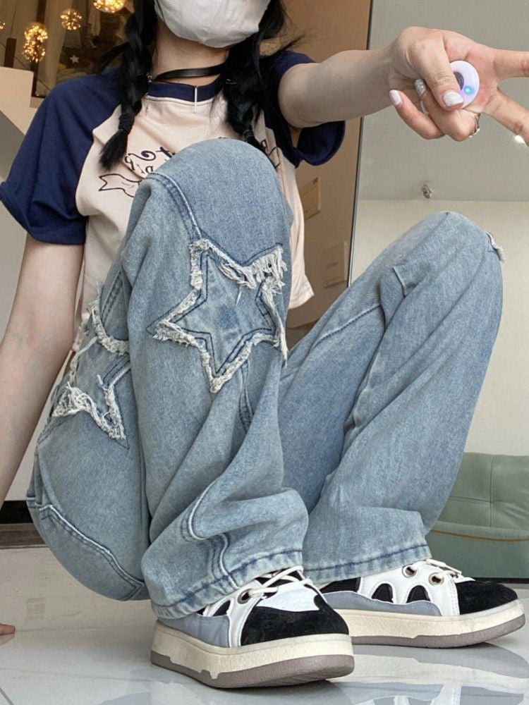 Women's Retro Blue Denim High Street Jeans