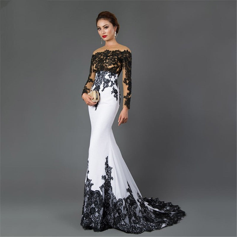 Embroidered Lace Maxi Dress With Fishtail Slim Fit