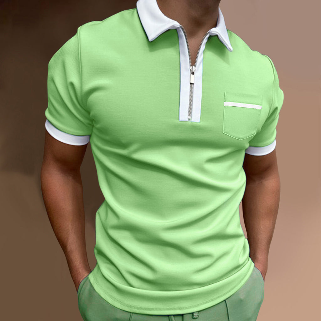 Men's Slim Fit Lapel Polo T-Shirt with Pocket