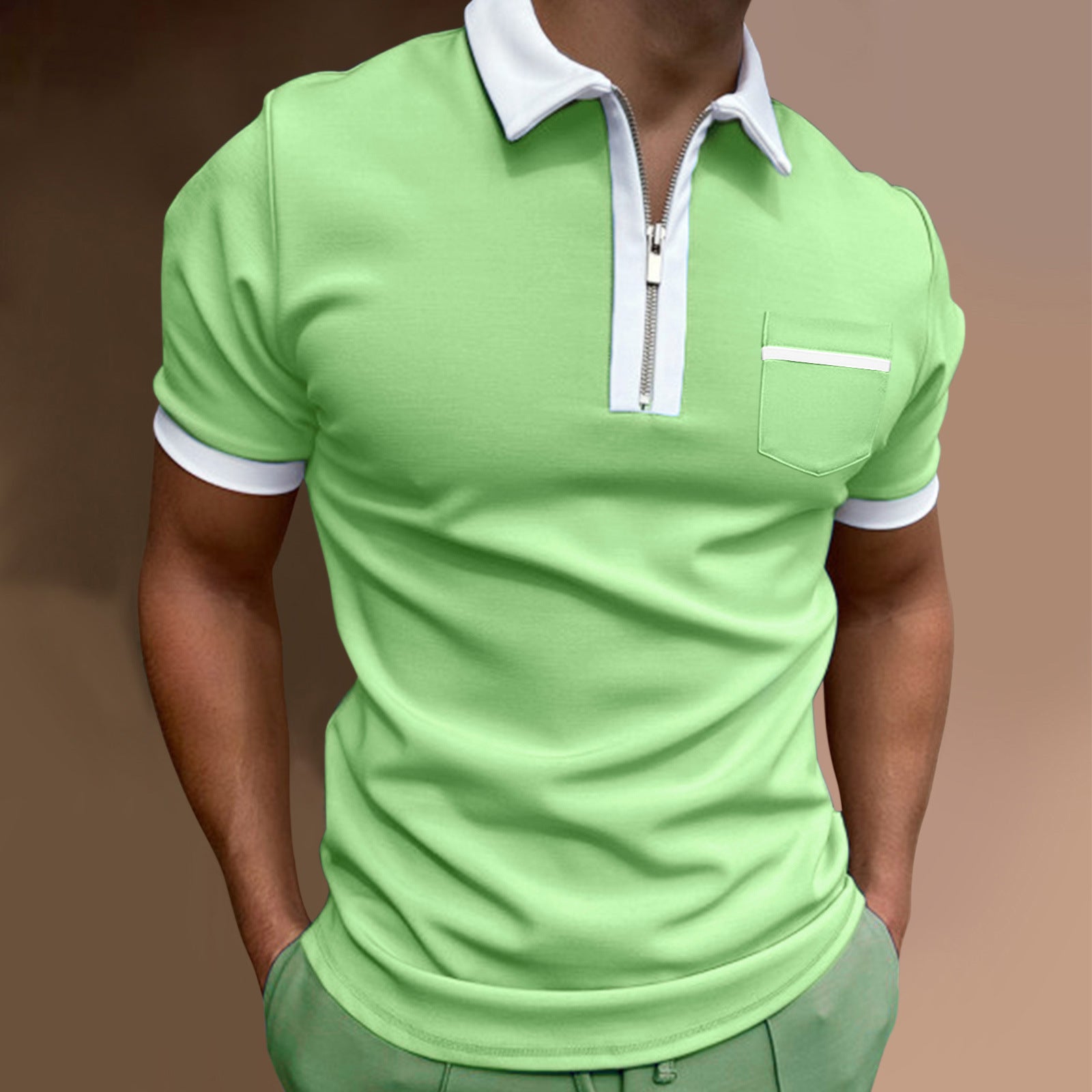 Men's Slim Fit Lapel Polo T-Shirt with Pocket