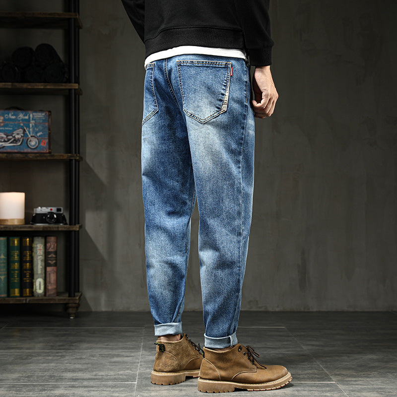 Jean harem homme en coton extensible taille haute grande taille ample