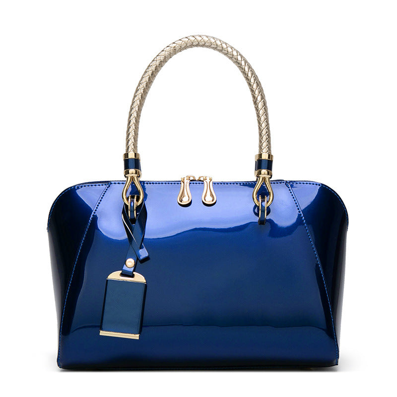 Blue Patent Leather Medium Shiny One-Shoulder Handbag