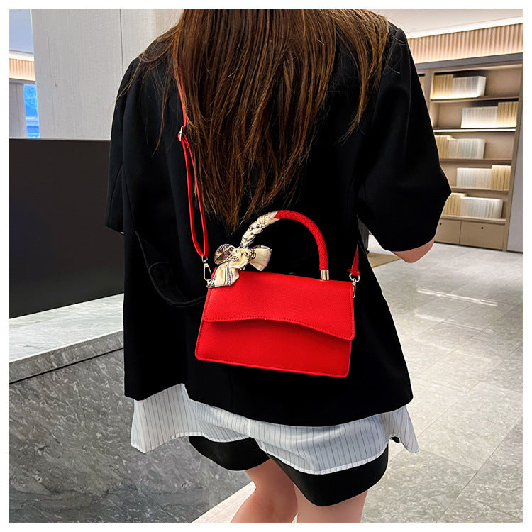 All-matching Pure Color Silk Scarf Elegant Handbag