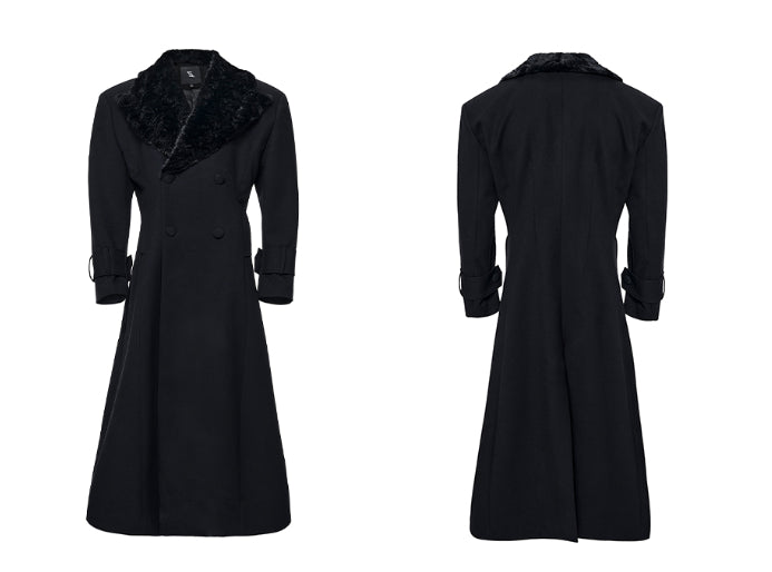Noble Stitched Lapel Long Trench Coat Blazer in Black