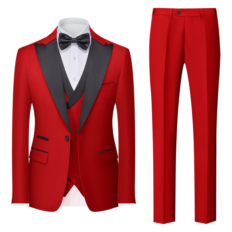 Men's Slim-Fit Three-Piece Cotton Blend Suit