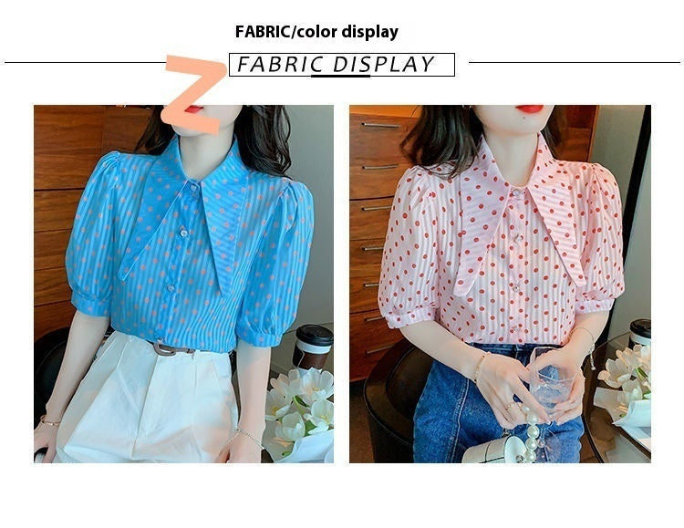 French Style Retro Puff Sleeve Women's Short Sleeve Shirt Summer Design