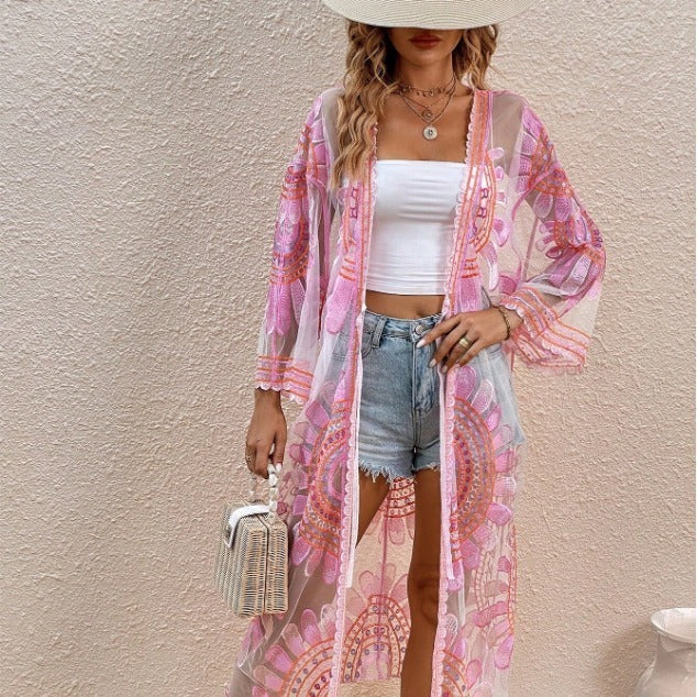 Women's Beach Cover-Up Cardigan Sun Protection Free Size