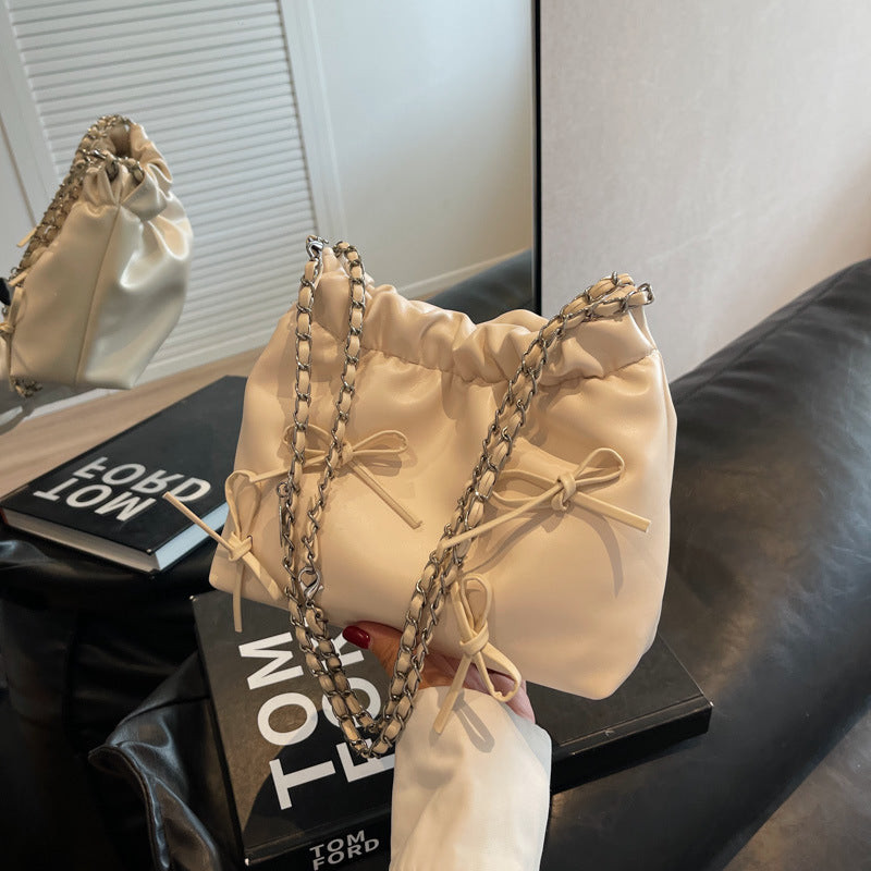 Pleated Design Crossbody Shoulder Bag in Black, White, Silver & Pink