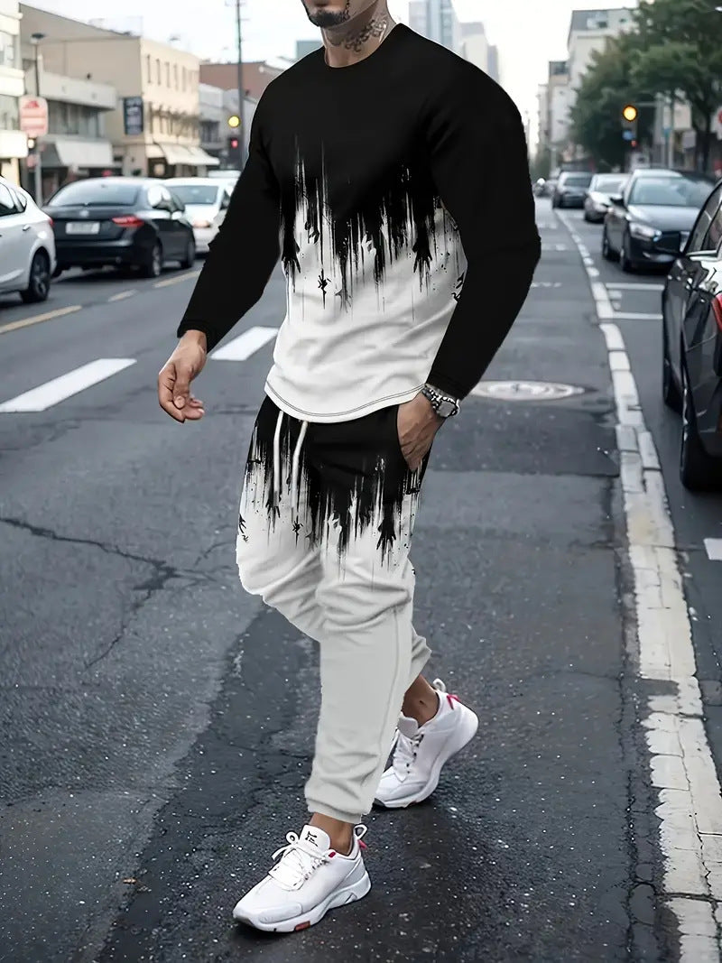 Men's 3D Digital Print Round Neck Sports Sweatshirt Suit
