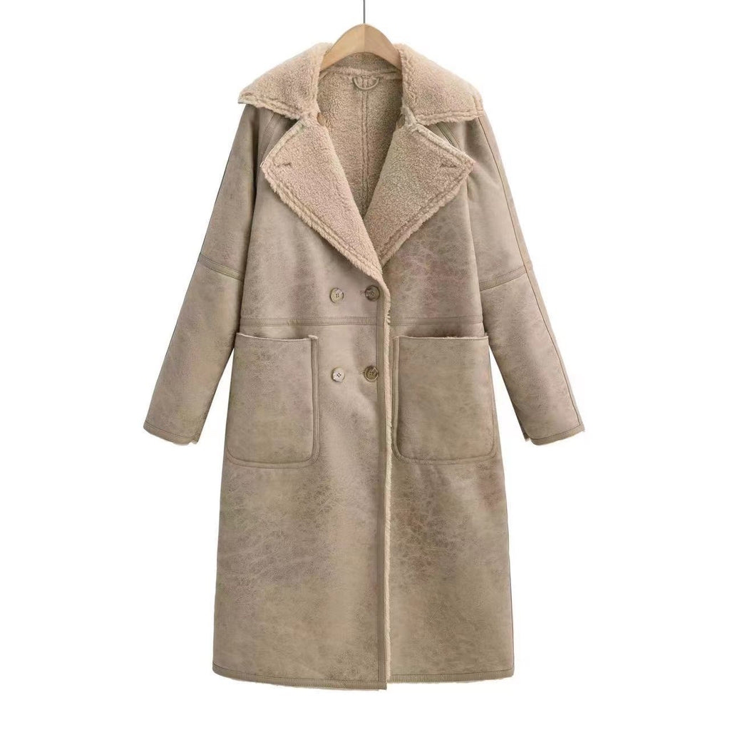 Manteau mi-long en polyester pour femme, style trench croisé à double boutonnage avec ceinture, pour l'hiver