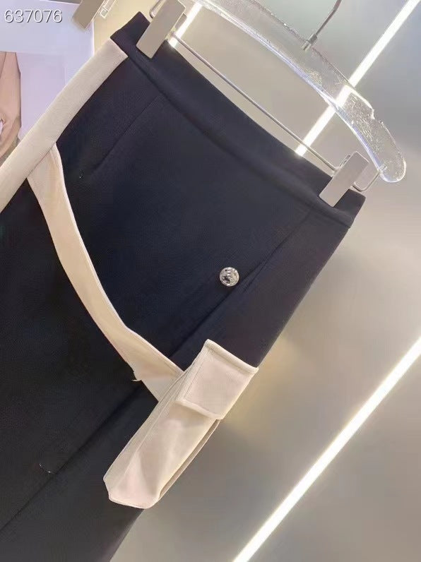 Autumn Black & Camel Top and Skirt Sports Suit for Women