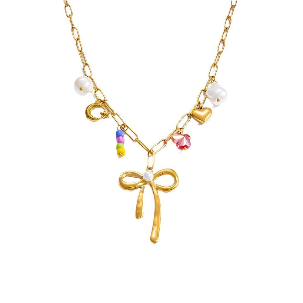 Collier de perles fait main en acier inoxydable 18 carats pour femme
