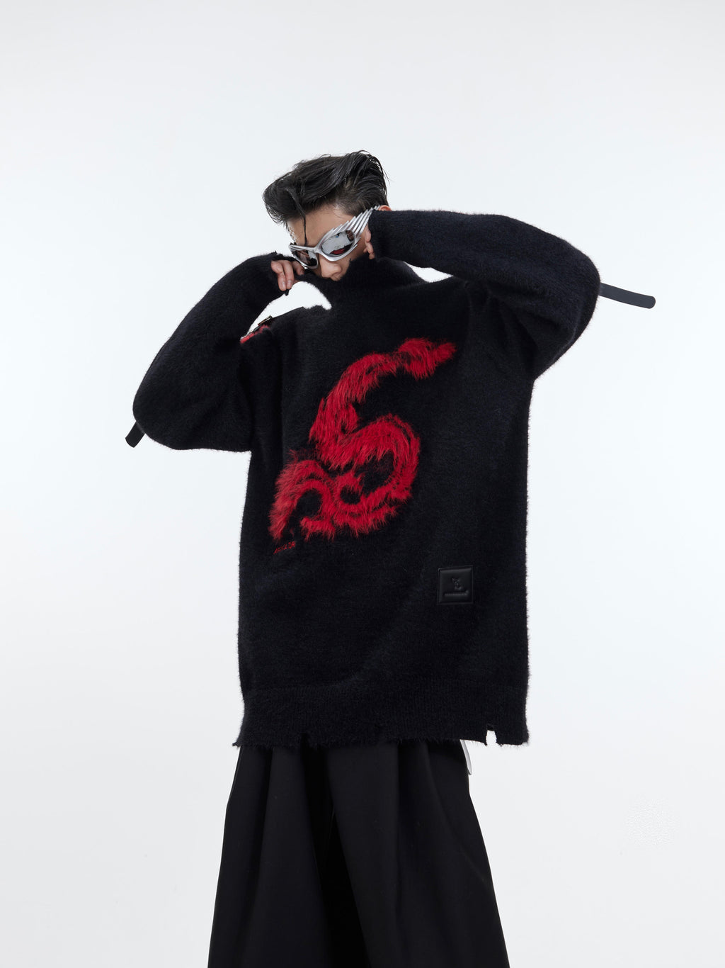 Pull ample à col rond pour homme en noir, rouge, rose - Tailles M-XL