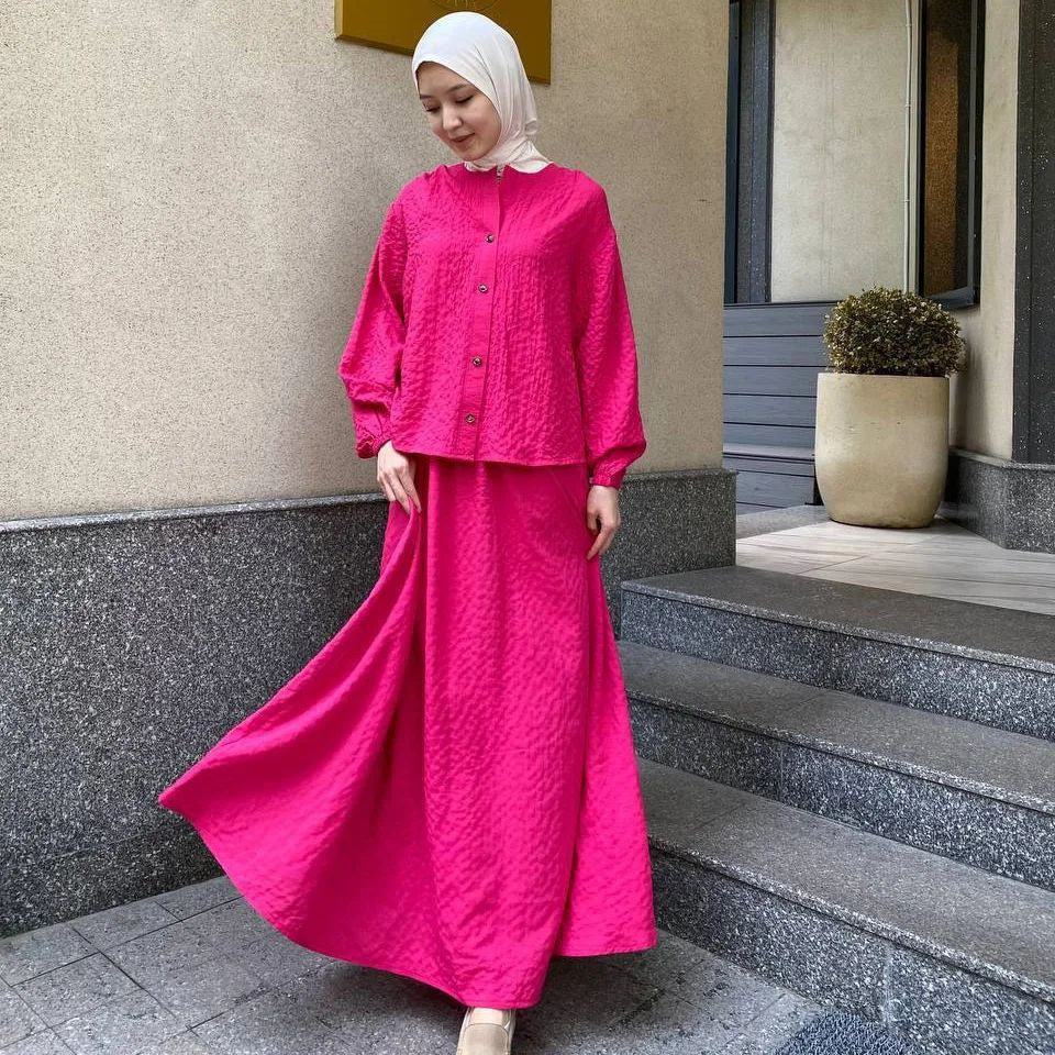 Ensemble jupe et haut à manches longues pour femmes musulmanes – Robe élégante en polyester