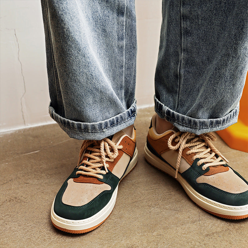 Autumn Casual Lace-Up Men's Sports Shoes in Khaki Green, Red & Blue