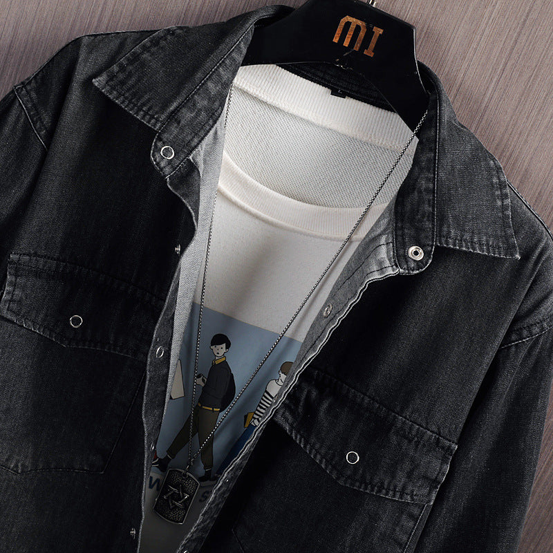 Chemise en jean ample à manches longues en coton pour homme
