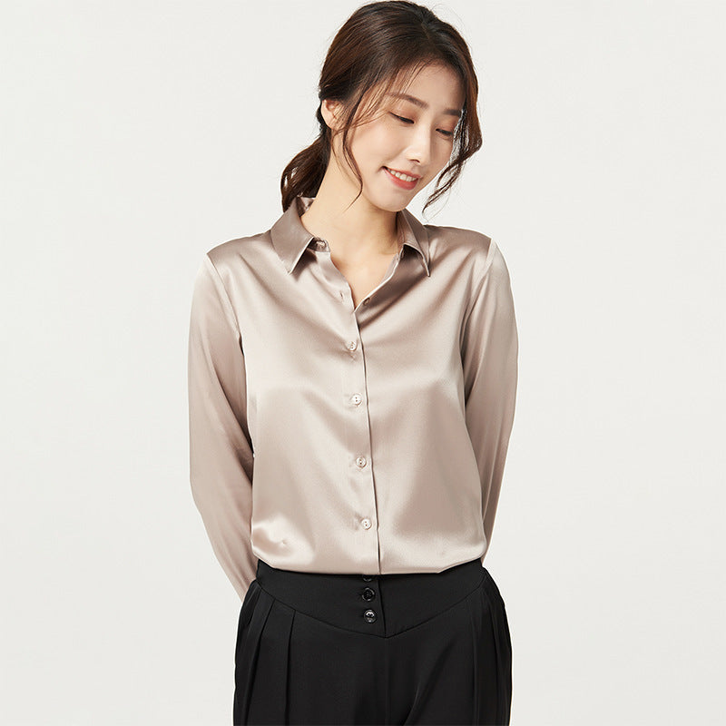 Chemise en satin de soie de mûrier à manches longues pour femme