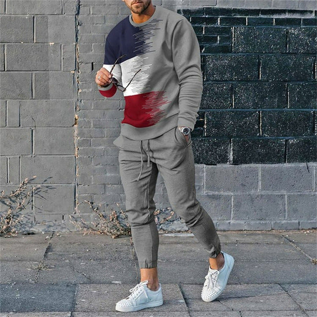 Men's Digital Print Polyester Long Sleeve Crewneck Top