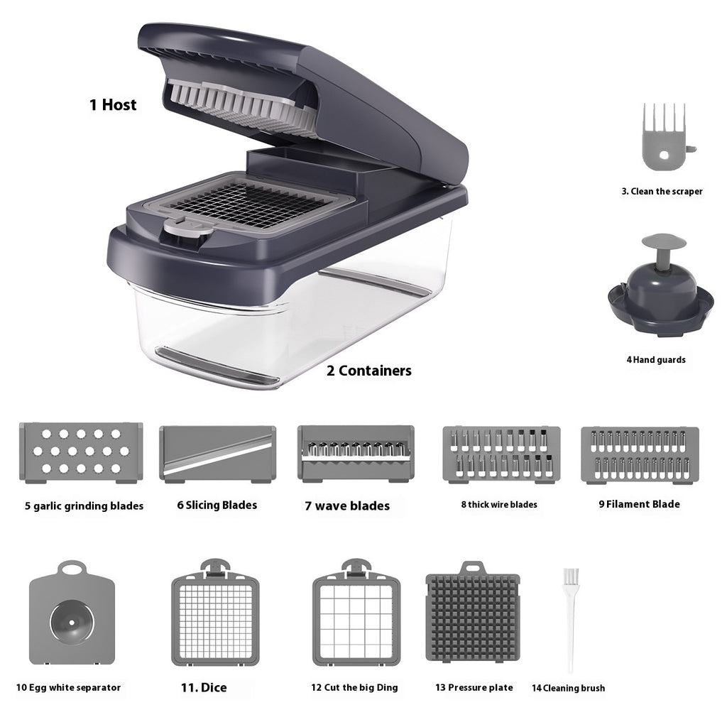 Household 15-in-1 Multi-Function Vegetable Chopper with Stainless Steel Blades