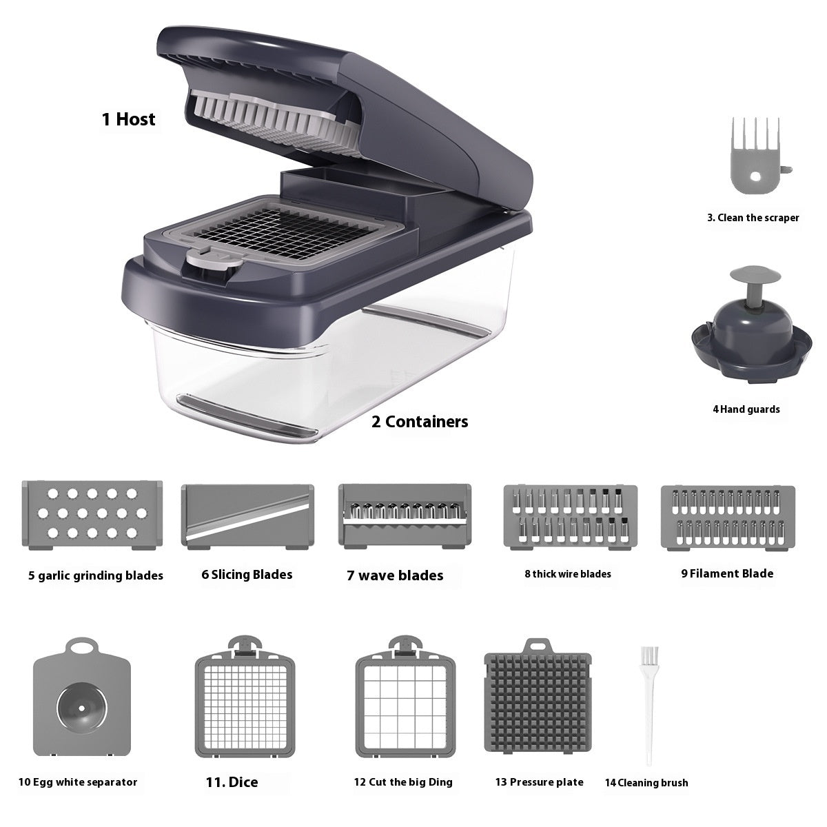 Household 15-in-1 Multi-Function Vegetable Chopper with Stainless Steel Blades
