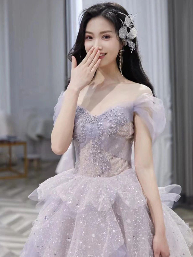 Off-shoulder Evening Dress Women's Host Performance Dress