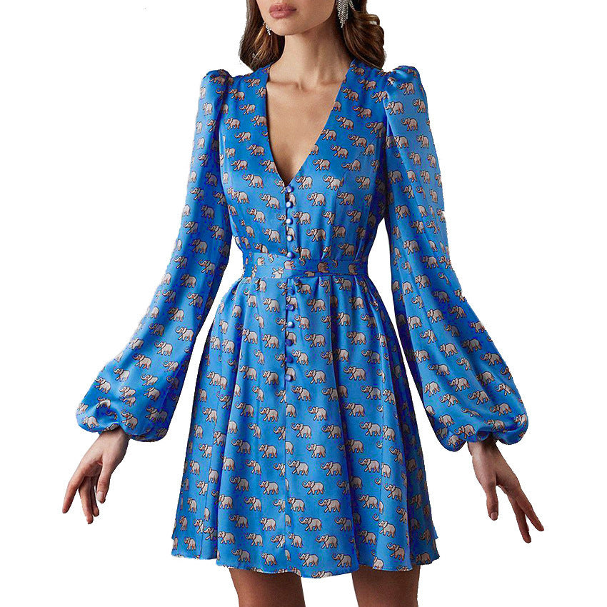 Spring Satin V-Neck Slim Temperament Dress