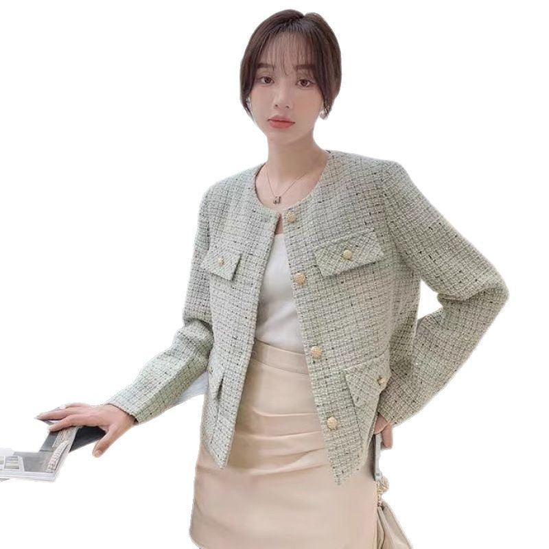 Classic Style Women's Retro Design Green Slimming Temperament Short Coat