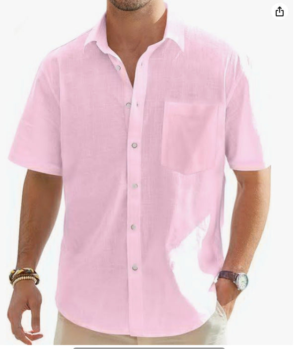 Men's Cotton Linen Short Sleeve Shirt Top