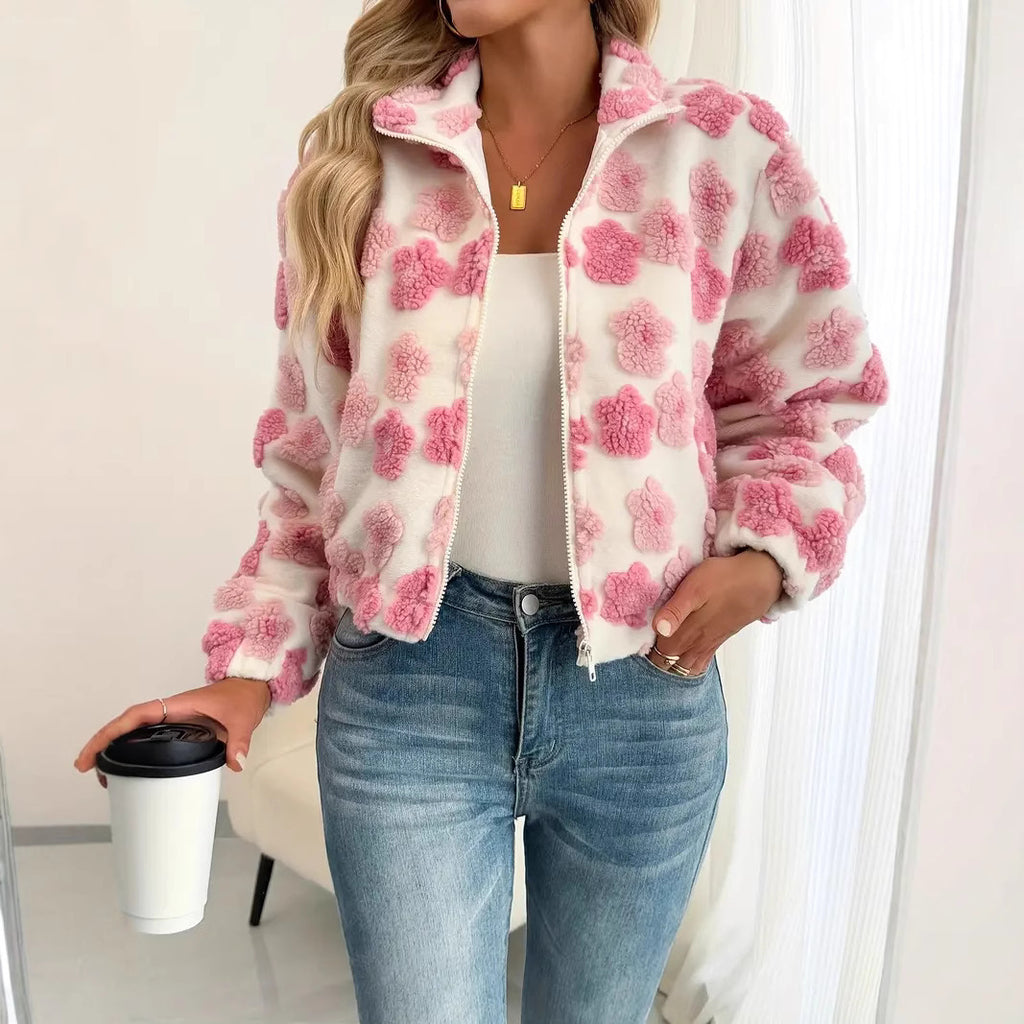3D Floral European & American Loose Fit Coat with Long Sleeves