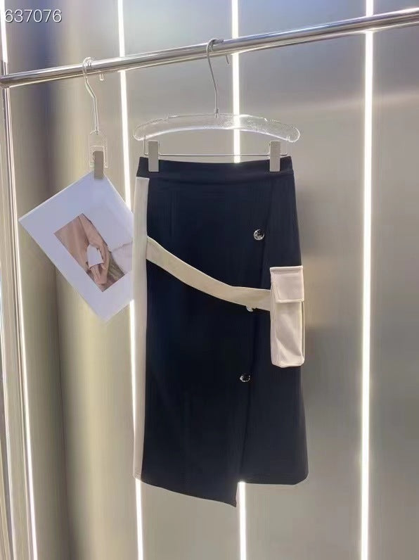Autumn Black & Camel Top and Skirt Sports Suit for Women