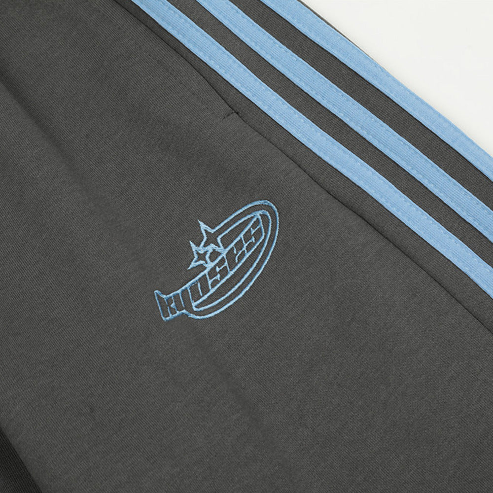 Side Stripe Color Matching Ribbon Three Bars Loose Straight Velvet Trousers