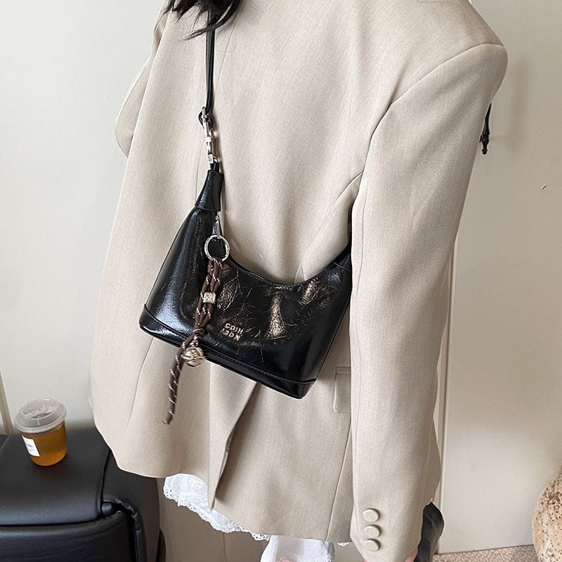 Sac à bandoulière en PU style rétro, simple, 20,5 x 9,5 x 20 cm