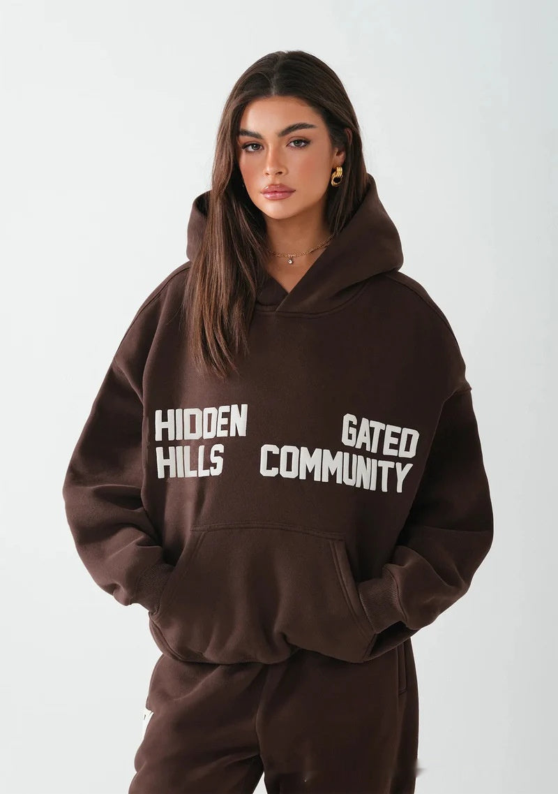 Ensemble pull imprimé à manches longues et capuche pour automne-hiver