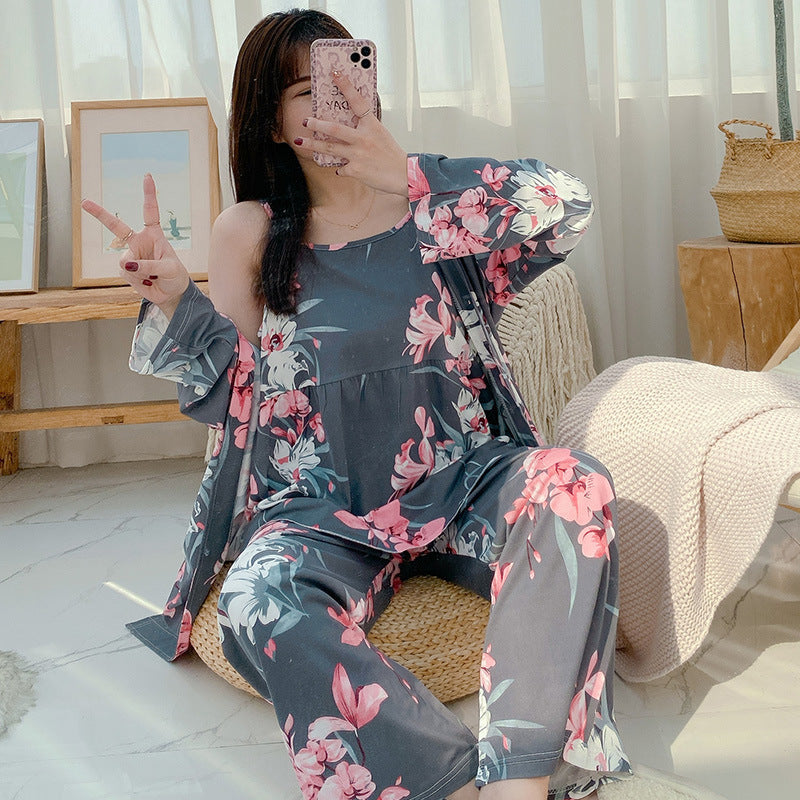 Ensemble de pyjama trois pièces pour femme en fibre de polyester M-XL