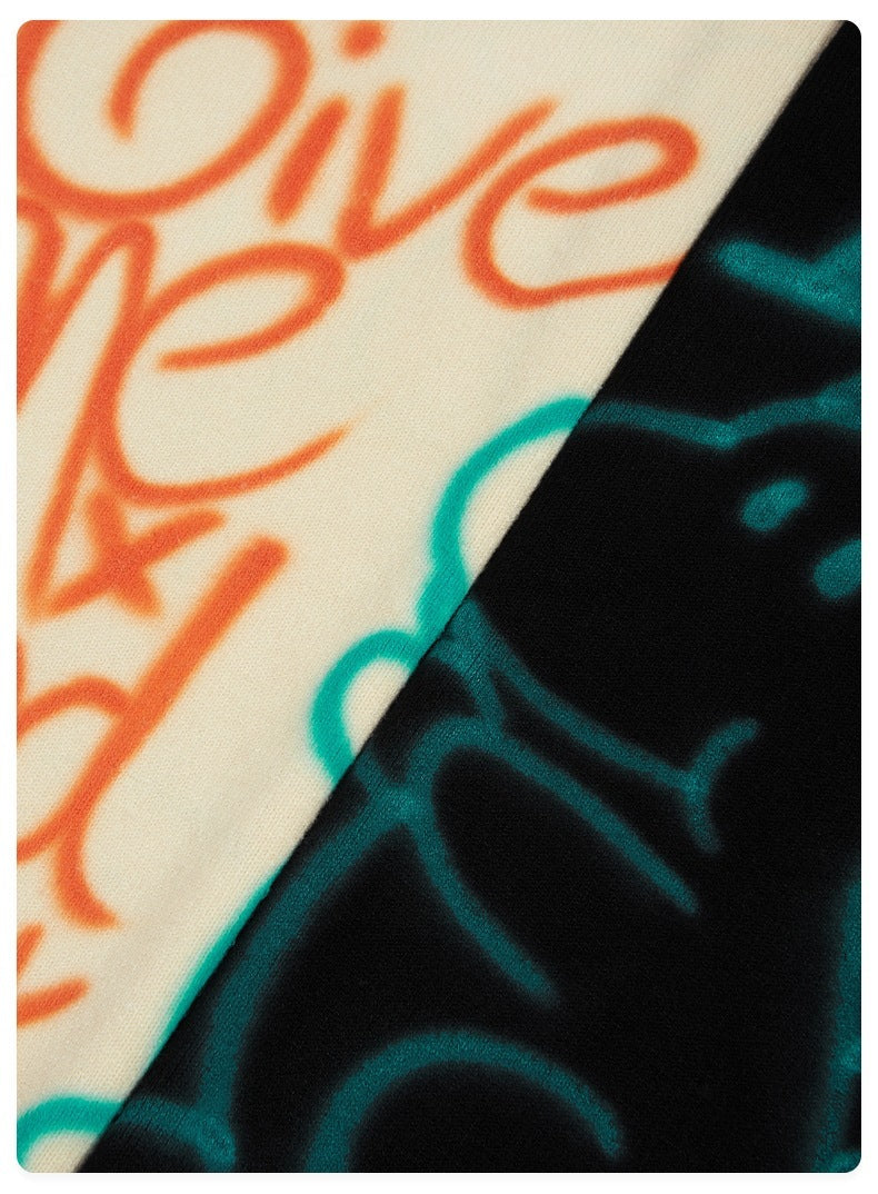 Men's Graffiti Print Loose Knit Sweater in Black & Apricot