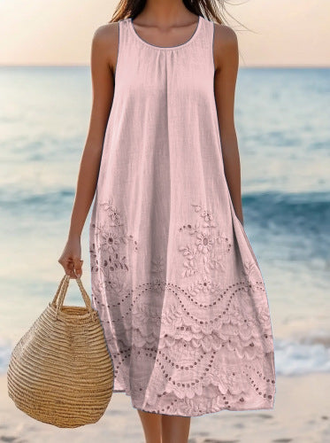 Polyester Short-Sleeve A-Line Dress for Women