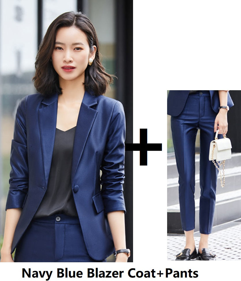 Professional Women's Fashion Suit Set with Long Sleeve Jacket and Pants