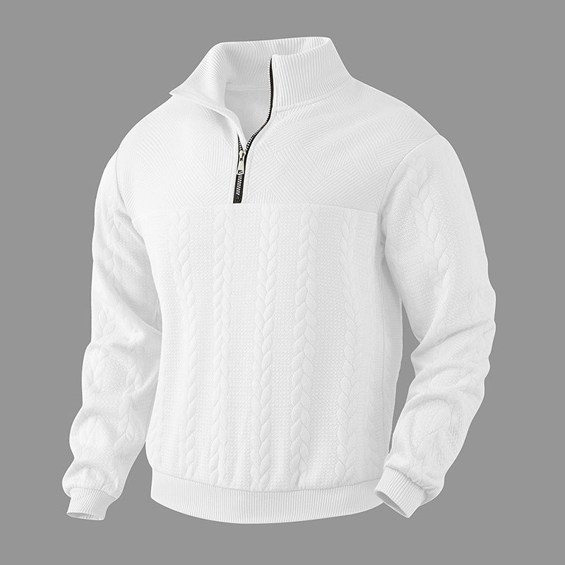 Men's Jacquard Long-Sleeve Warm Pullover Hoodie Quarter-Zip Fall Winter Top
