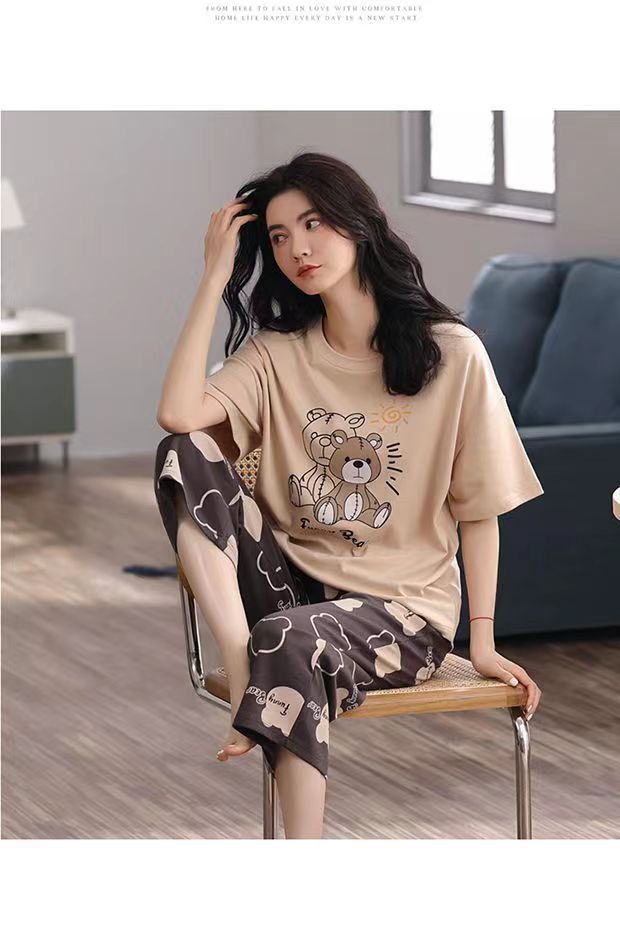 Women's Plus Size Short Sleeve Cropped Pajama Set Homewear
