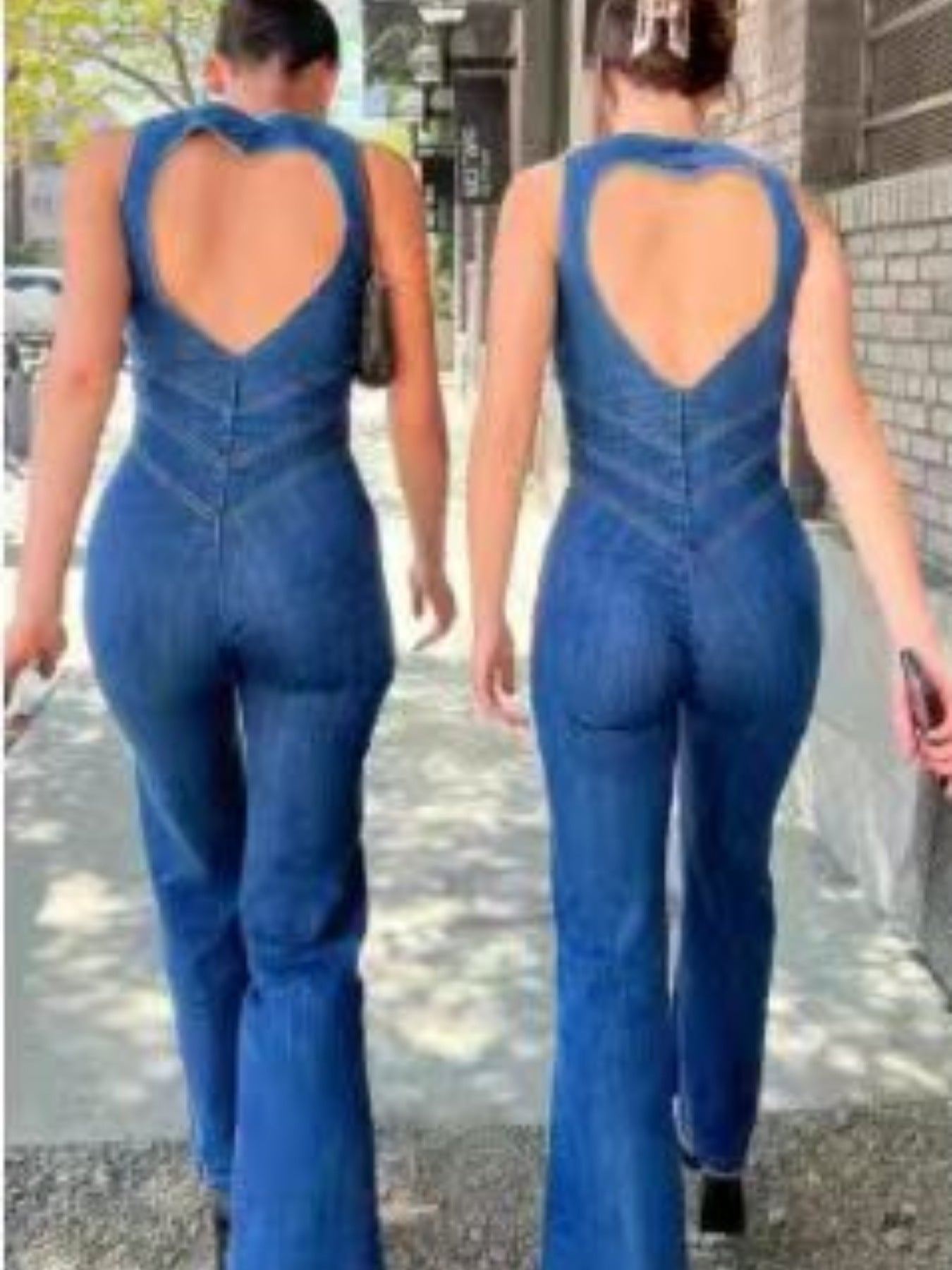 Combinaison en jean bleu saphir taille haute coupe ajustée printemps