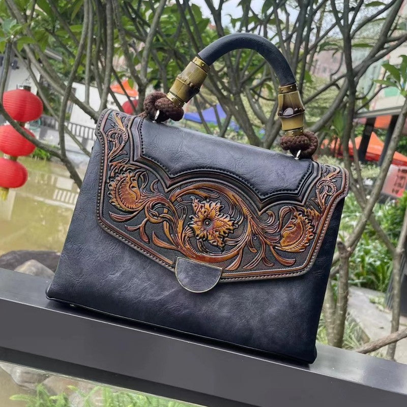 Retro Embossed Women's Crossbody Bag with 3D Floral Design