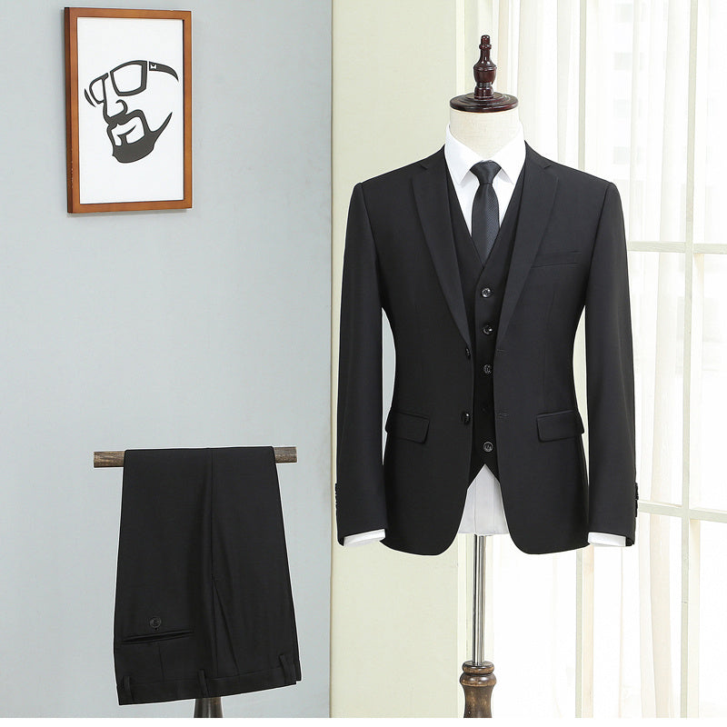 Slim Fit Three-Piece Autumn Casual Suit Polyester Blend