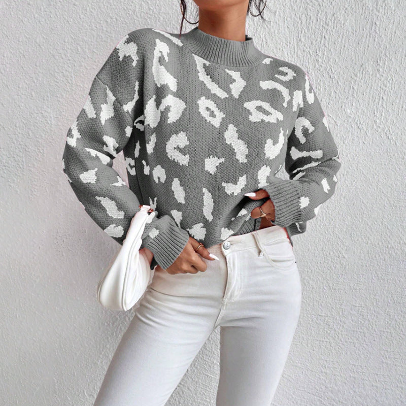 Haut pull jacquard imprimé léopard printemps et automne
